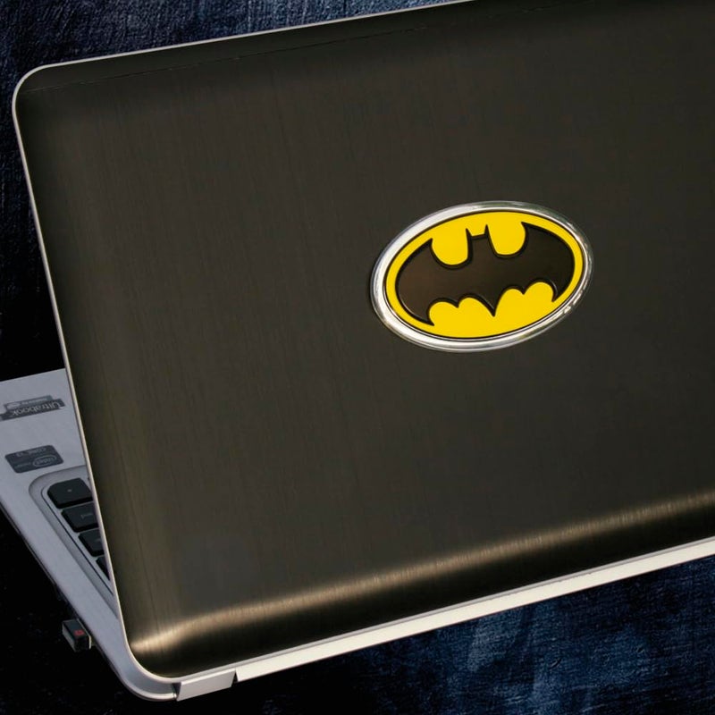 Fan Emblems Batman Car Emblem - 1989 Oval Bat Symbol 3D Auto Badge - Color: Black, Yellow, and Chrome - Size: 3.76 x 2.26 x 0.2 inches - Officially Licensed DC Car Accessories - Image 5